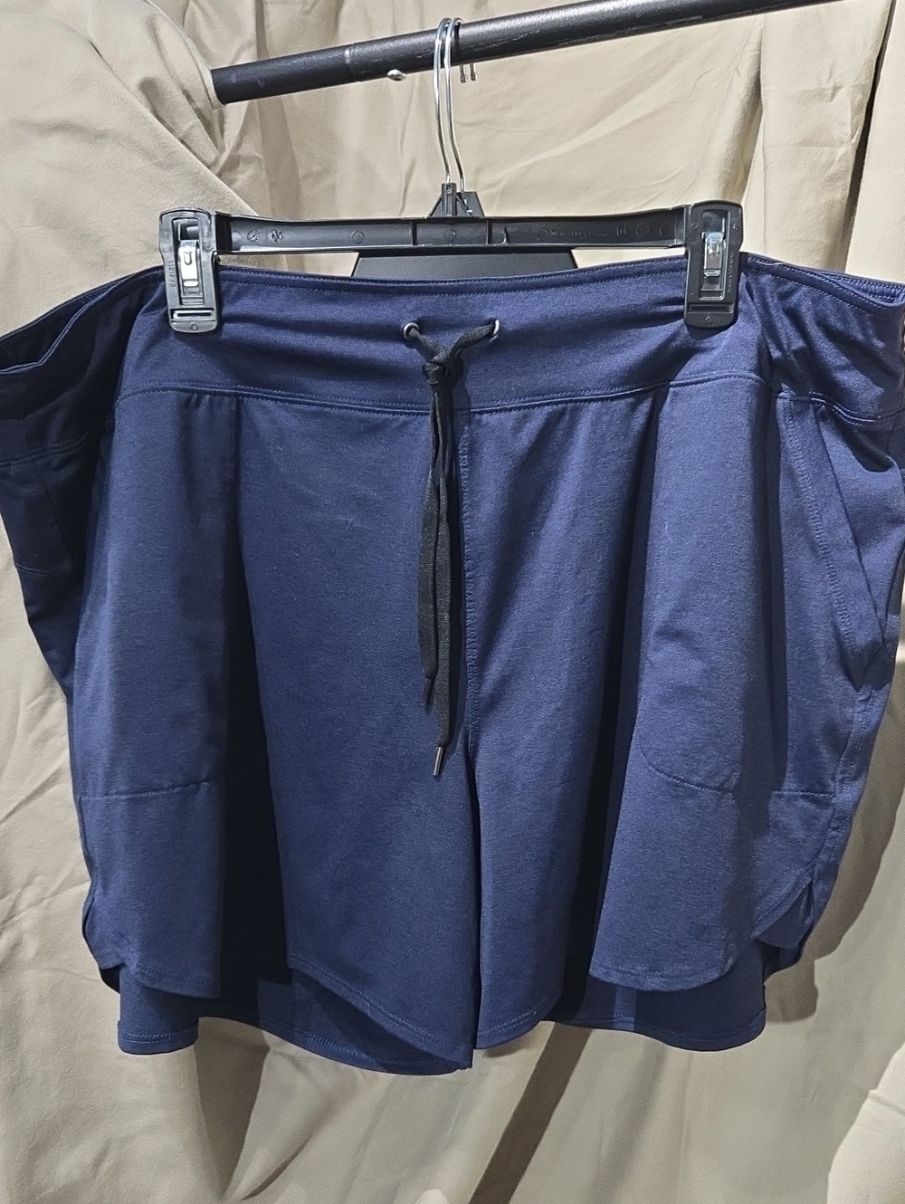 Women's Navy Drawstring Athletic Shorts with Built-In Shorts
